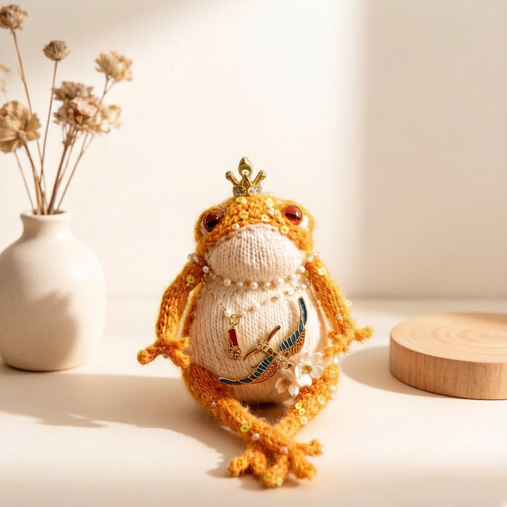 Golden Swallow Prosperity Toad – Bejeweled Crochet Hanging Ornament | Crystal &amp; Pearl Tassel, Mini Crown