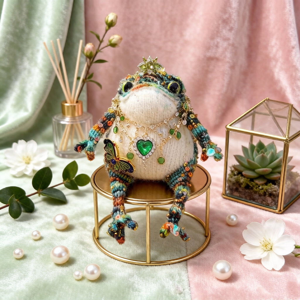 Royal Golden Toad – Emerald & Butterfly Edition | Bejeweled Manifestation Frog with Crystal Butterfly