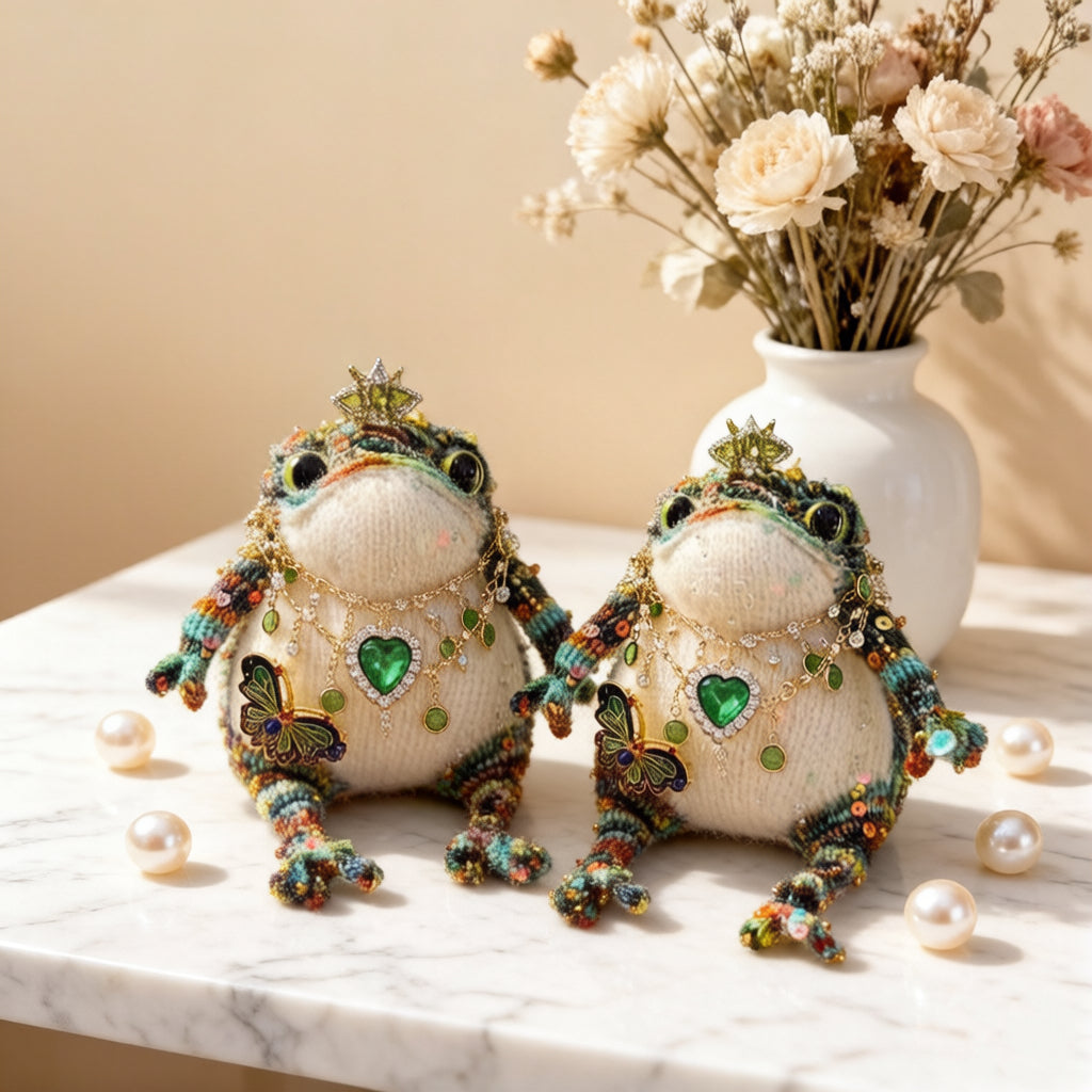 Royal Golden Toad – Emerald & Butterfly Edition | Bejeweled Manifestation Frog with Crystal Butterfly