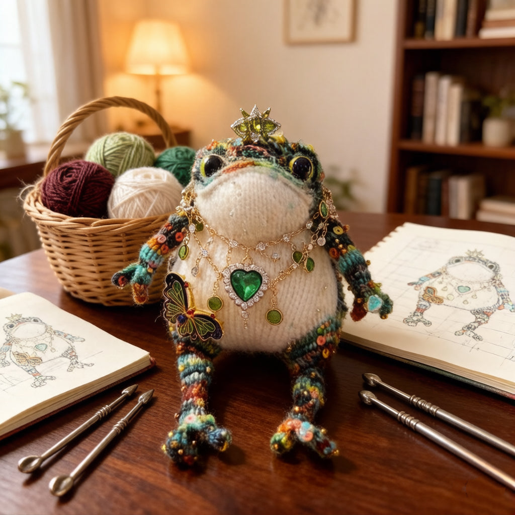 Royal Golden Toad – Emerald & Butterfly Edition | Bejeweled Manifestation Frog with Crystal Butterfly