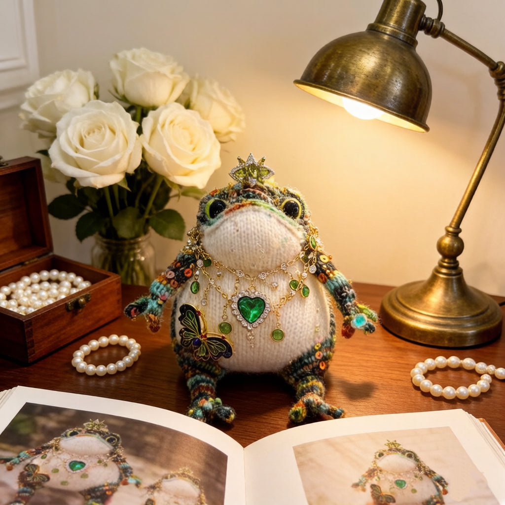 Royal Golden Toad – Emerald & Butterfly Edition | Bejeweled Manifestation Frog with Crystal Butterfly