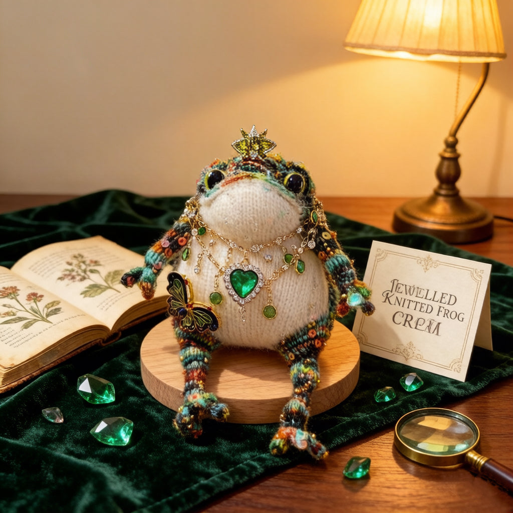 Royal Golden Toad – Emerald & Butterfly Edition | Bejeweled Manifestation Frog with Crystal Butterfly