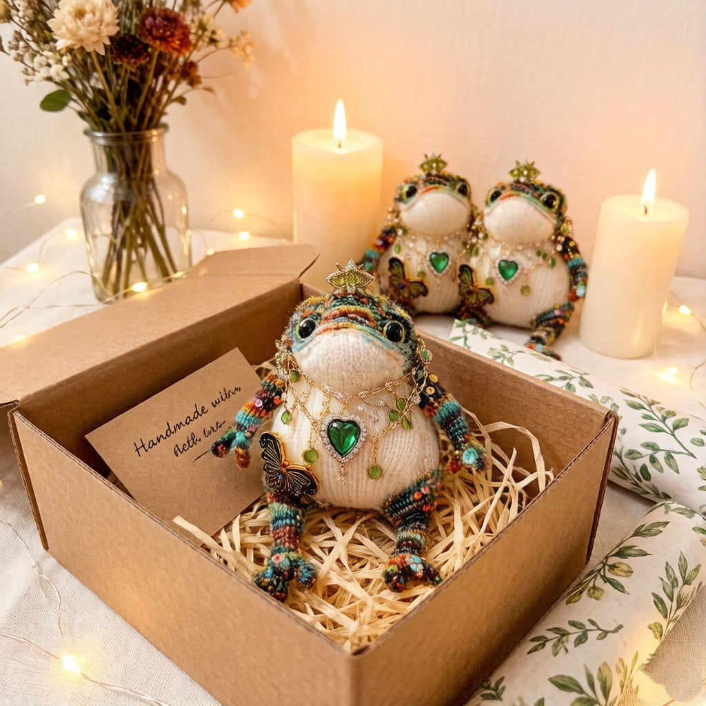 Royal Golden Toad – Emerald & Butterfly Edition | Bejeweled Manifestation Frog with Crystal Butterfly