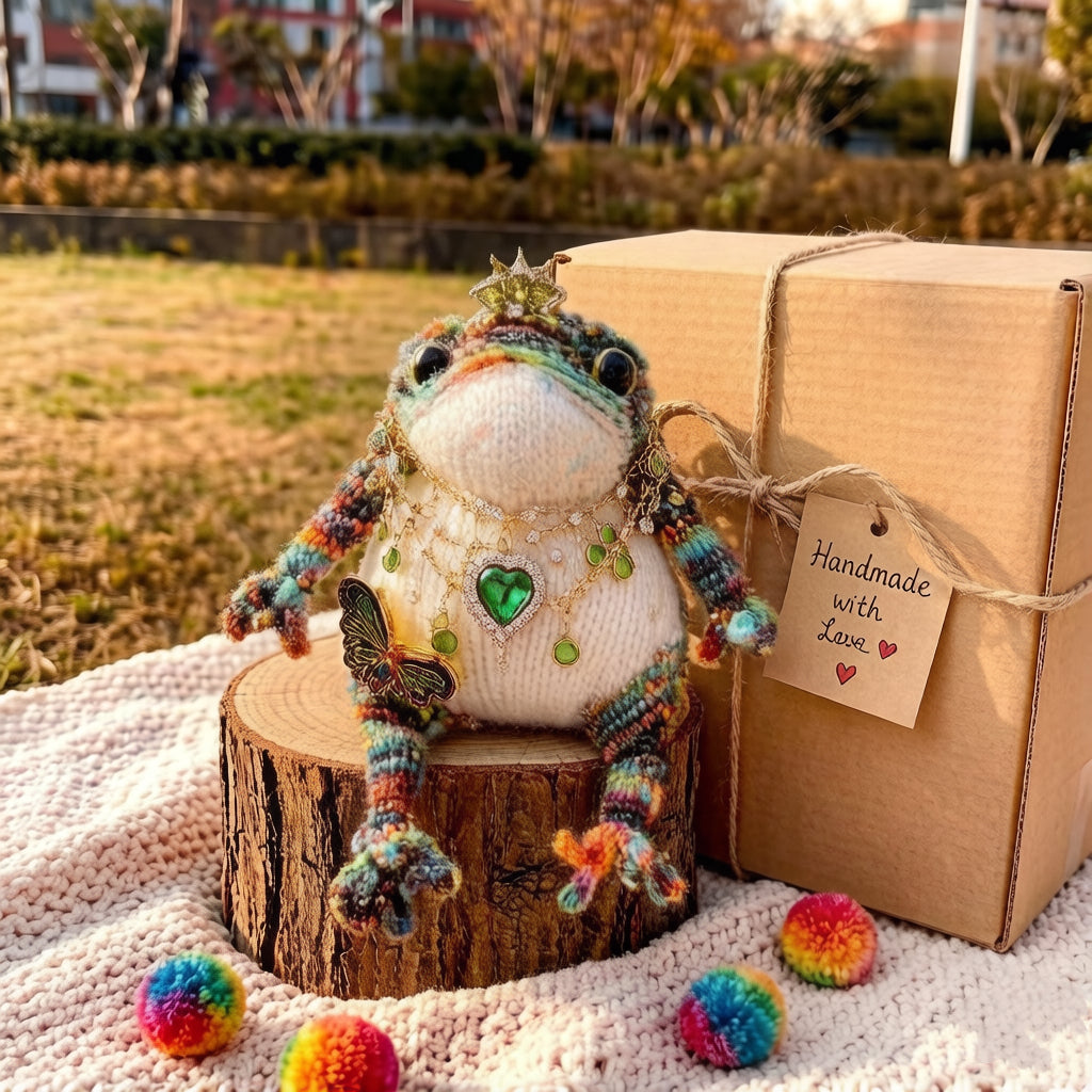 Royal Golden Toad – Emerald & Butterfly Edition | Bejeweled Manifestation Frog with Crystal Butterfly
