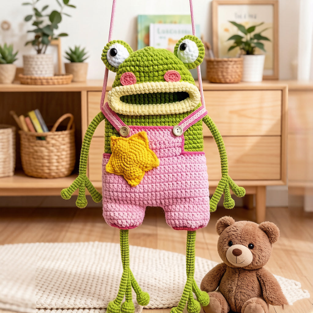 Quirky 3D Frog Crochet Crossbody Bag – 2026 Trendy Novelty Phone Purse