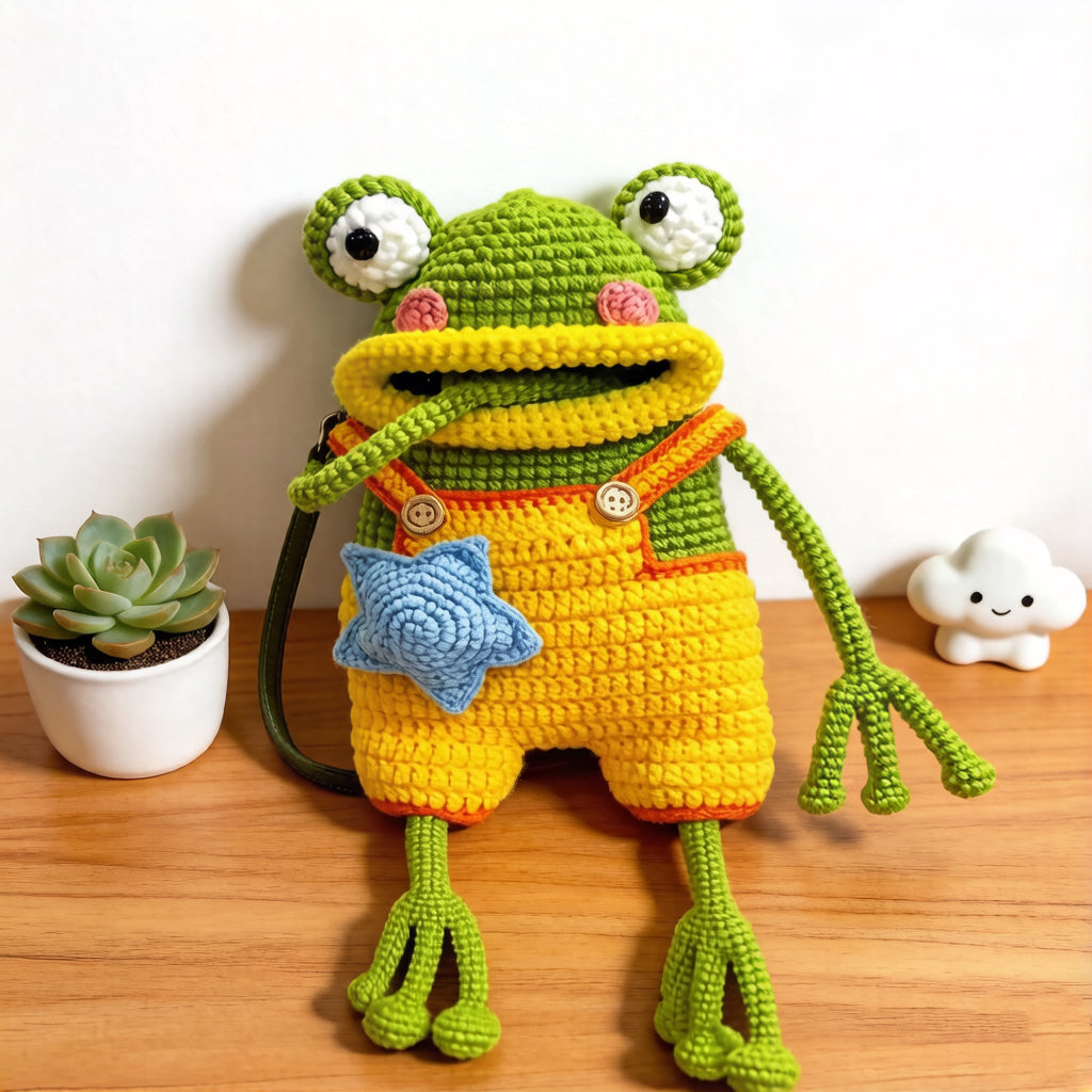Quirky 3D Frog Crochet Crossbody Bag – 2026 Trendy Novelty Phone Purse