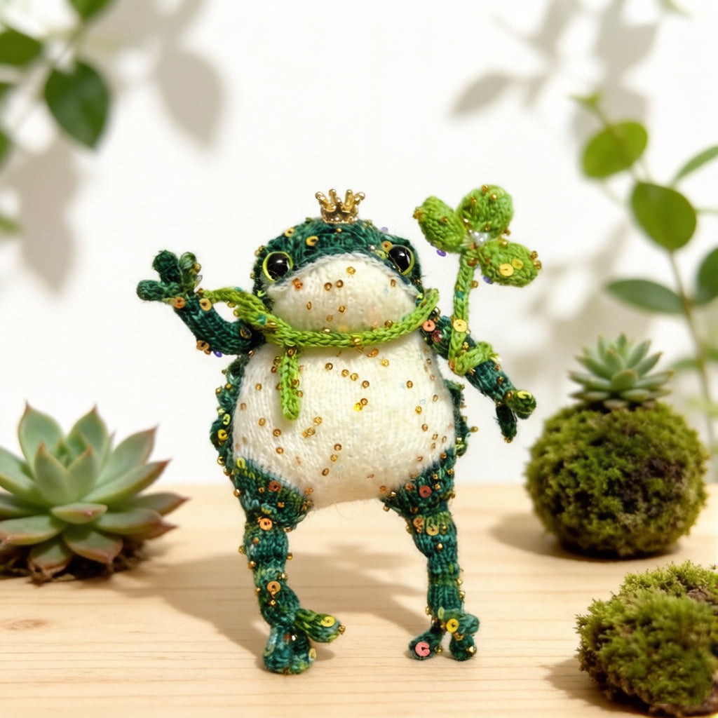 Lucky Golden Toad – Four-Leaf Clover Edition | Handmade Manifestation Frog with Shamrock