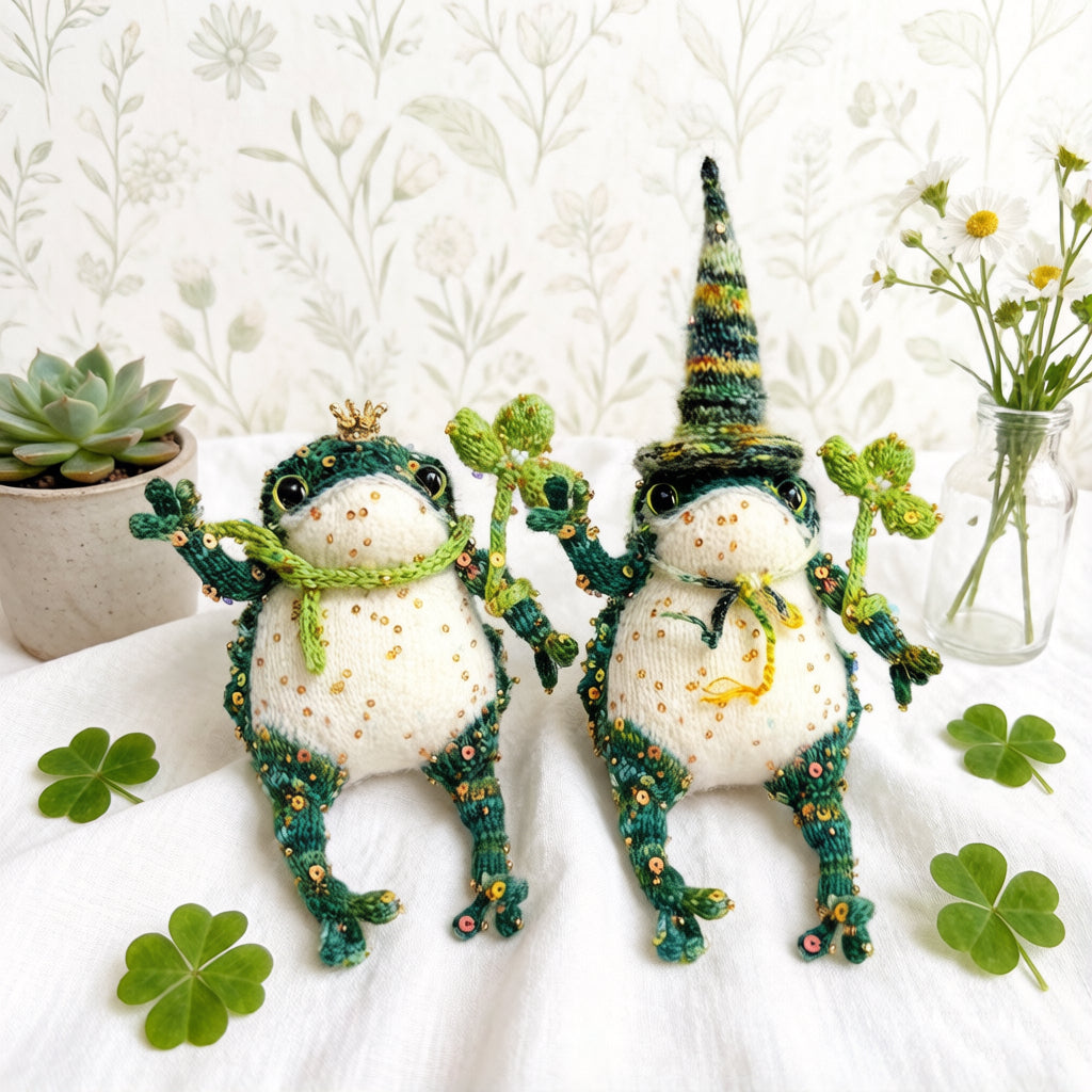 Lucky Golden Toad – Four-Leaf Clover Edition | Handmade Manifestation Frog with Shamrock