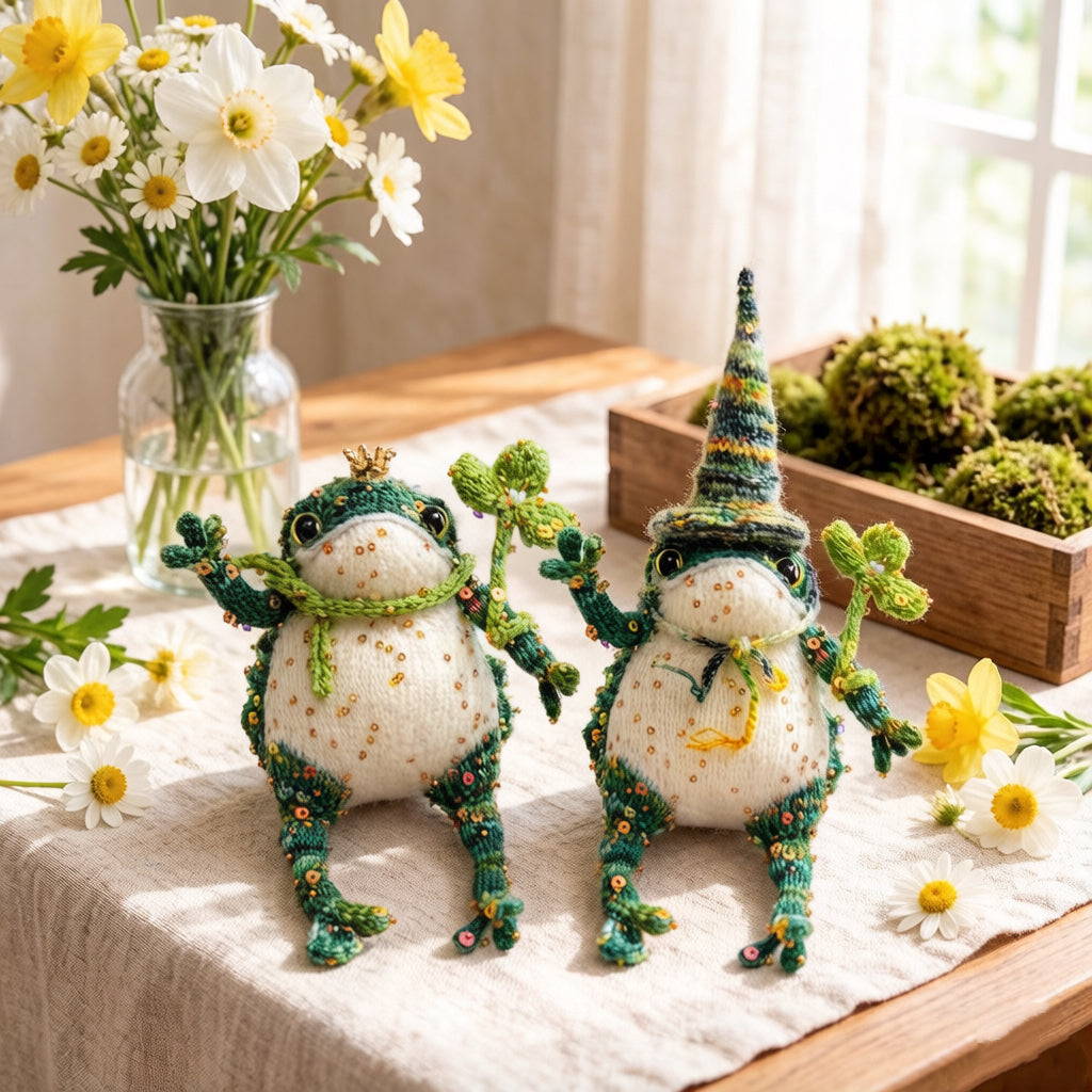 Lucky Golden Toad – Four-Leaf Clover Edition | Handmade Manifestation Frog with Shamrock