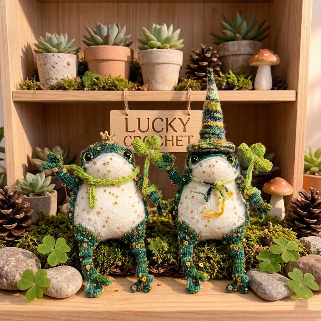 Lucky Golden Toad – Four-Leaf Clover Edition | Handmade Manifestation Frog with Shamrock