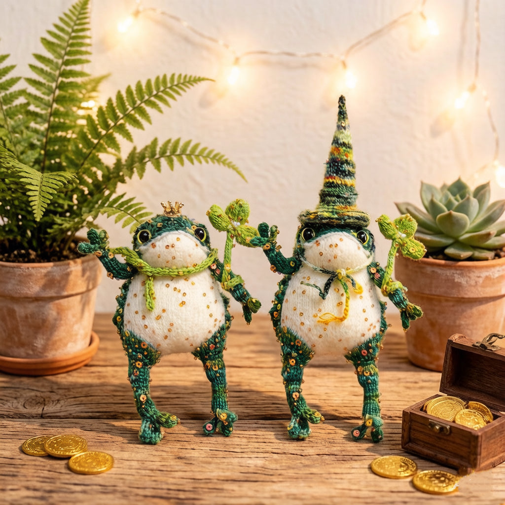 Lucky Golden Toad – Four-Leaf Clover Edition | Handmade Manifestation Frog with Shamrock