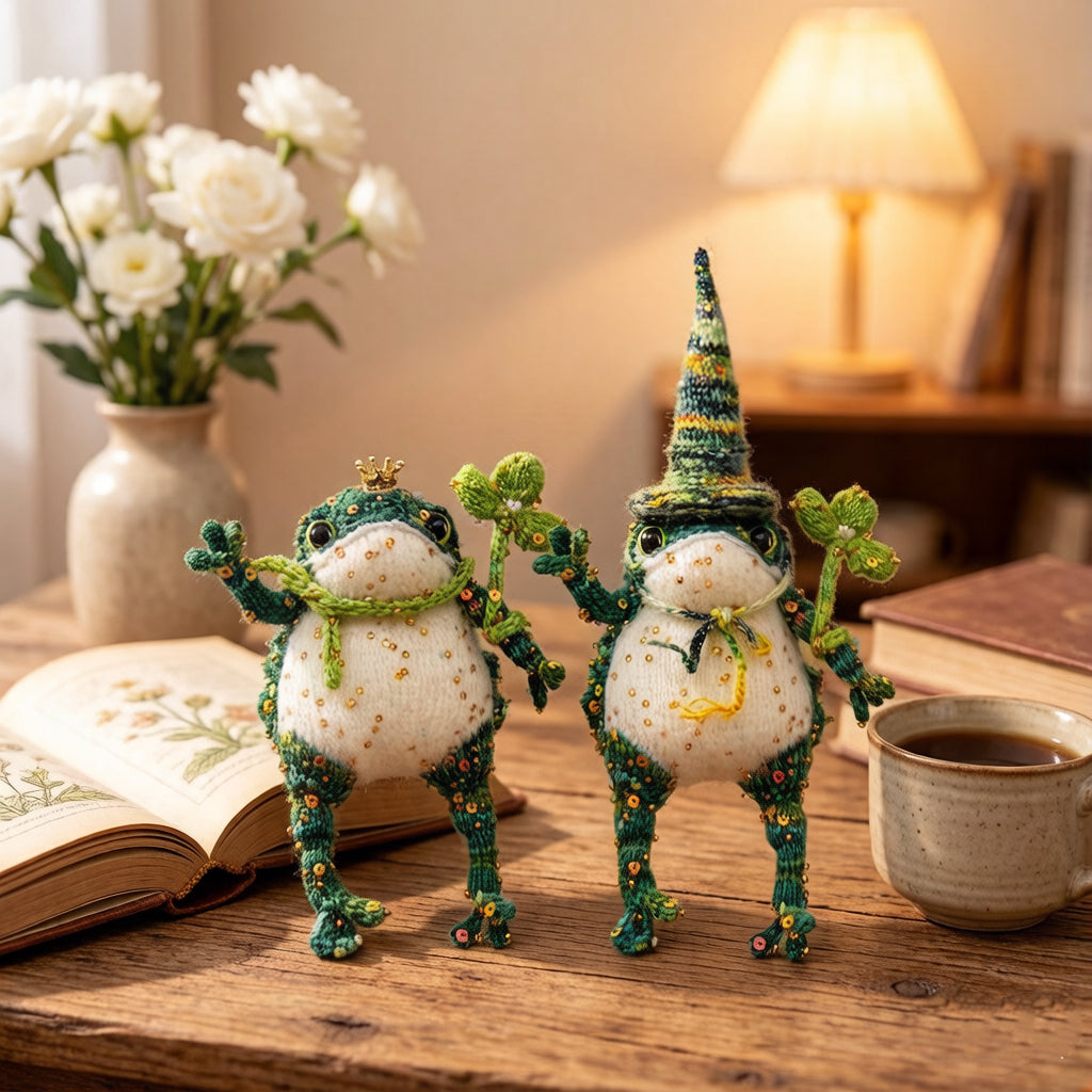 Lucky Golden Toad – Four-Leaf Clover Edition | Handmade Manifestation Frog with Shamrock