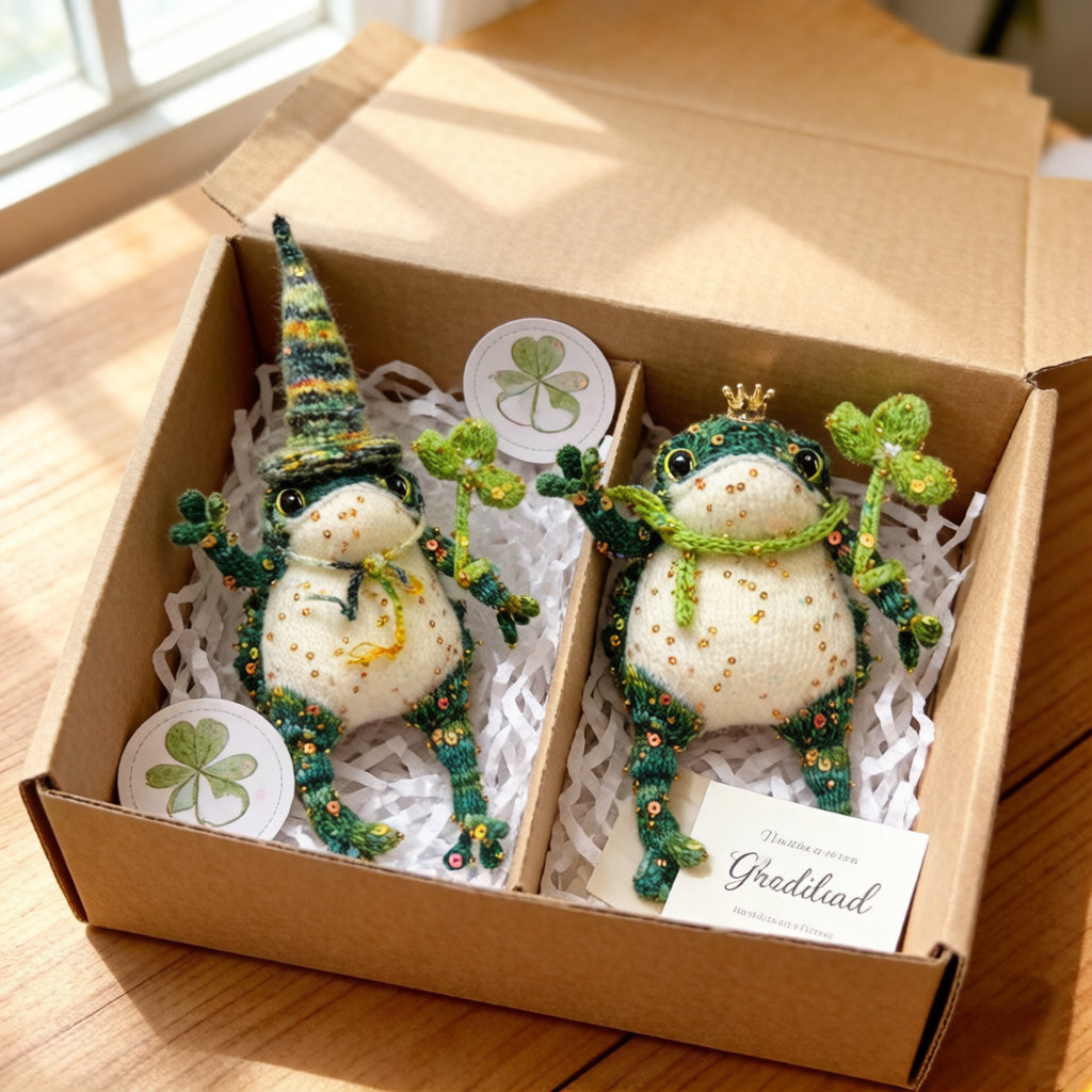 Lucky Golden Toad – Four-Leaf Clover Edition | Handmade Manifestation Frog with Shamrock