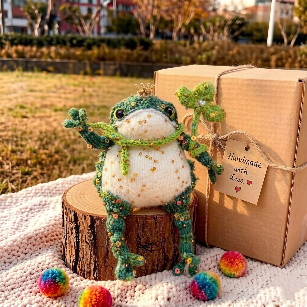 Lucky Golden Toad – Four-Leaf Clover Edition | Handmade Manifestation Frog with Shamrock