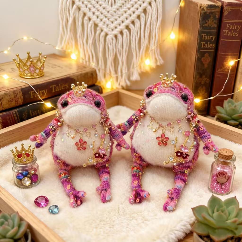 Blossom Golden Toad – Pink Bejeweled Edition | Floral Necklace & Flower Branch Manifestation Frog