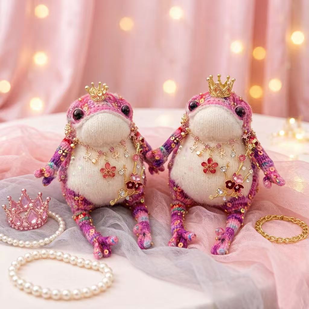 Blossom Golden Toad – Pink Bejeweled Edition | Floral Necklace & Flower Branch Manifestation Frog