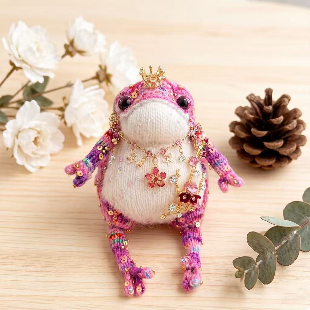 Blossom Golden Toad – Pink Bejeweled Edition | Floral Necklace & Flower Branch Manifestation Frog