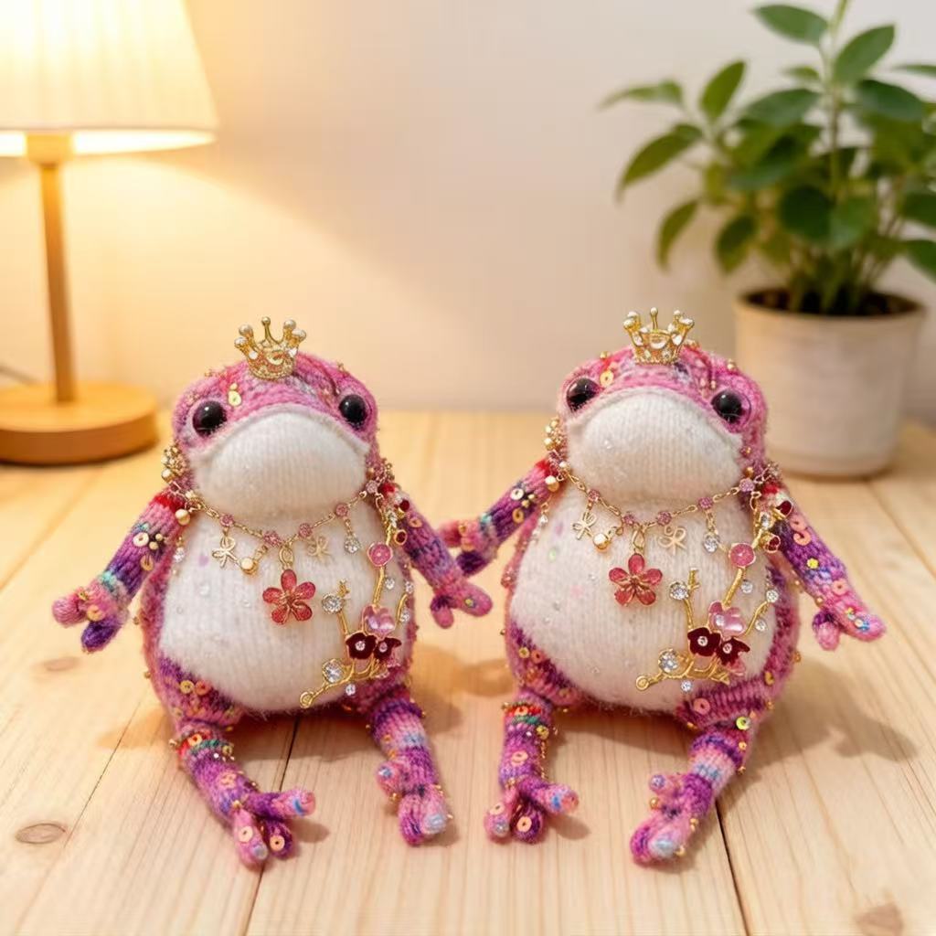 Blossom Golden Toad – Pink Bejeweled Edition | Floral Necklace & Flower Branch Manifestation Frog