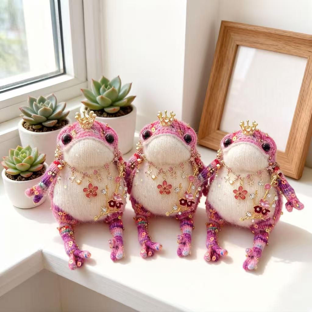 Blossom Golden Toad – Pink Bejeweled Edition | Floral Necklace & Flower Branch Manifestation Frog