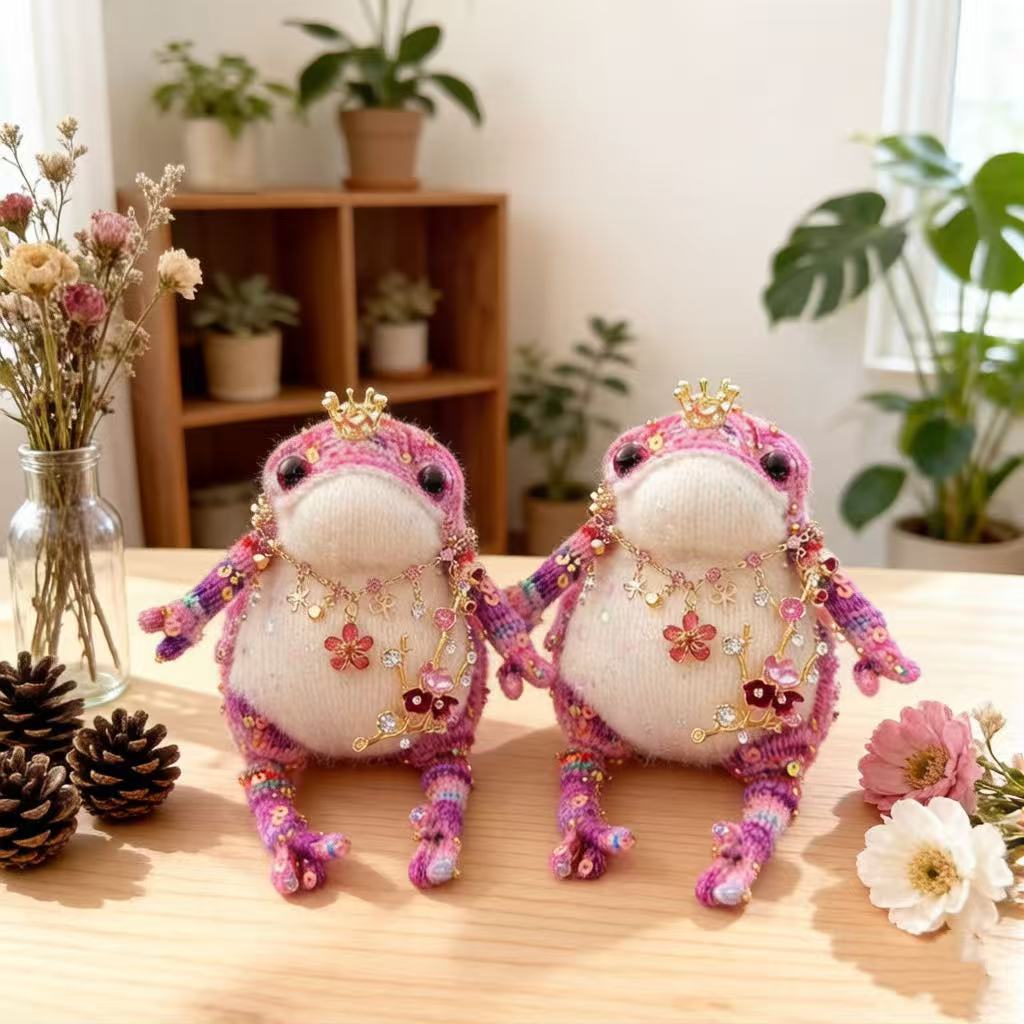 Blossom Golden Toad – Pink Bejeweled Edition | Floral Necklace & Flower Branch Manifestation Frog