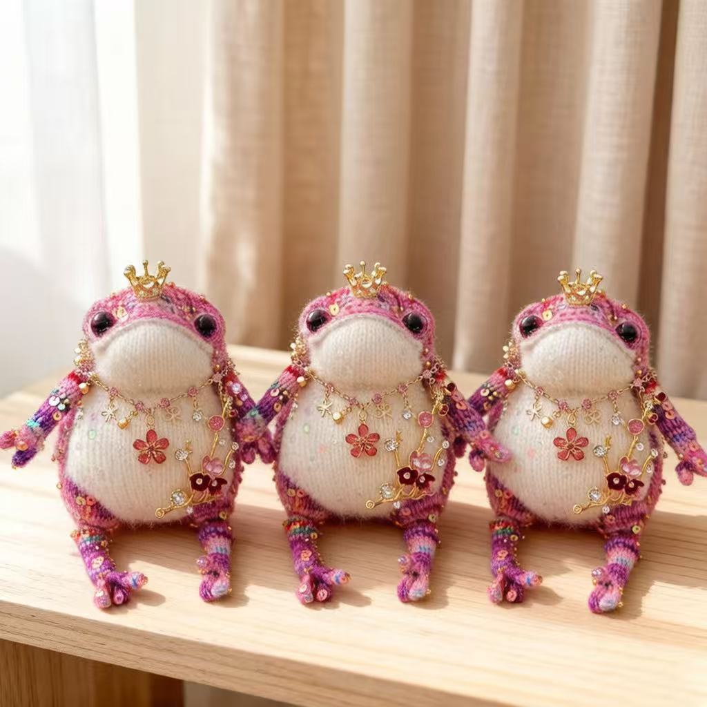 Blossom Golden Toad – Pink Bejeweled Edition | Floral Necklace & Flower Branch Manifestation Frog