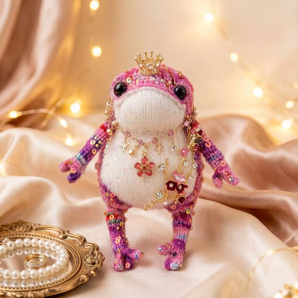 Blossom Golden Toad – Pink Bejeweled Edition | Floral Necklace & Flower Branch Manifestation Frog