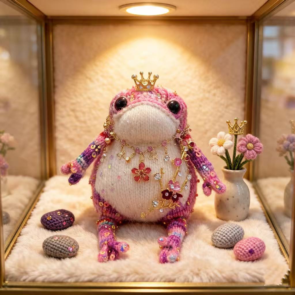 Blossom Golden Toad – Pink Bejeweled Edition | Floral Necklace & Flower Branch Manifestation Frog