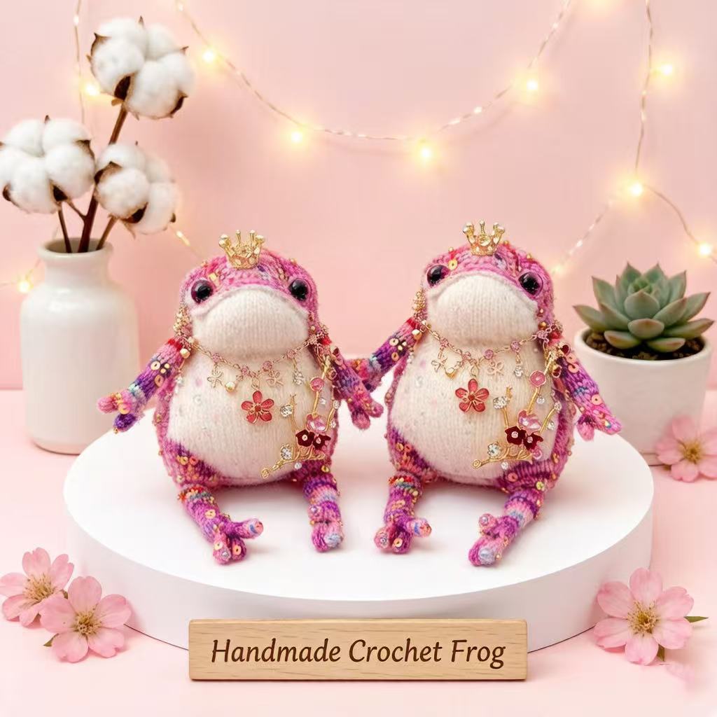 Blossom Golden Toad – Pink Bejeweled Edition | Floral Necklace & Flower Branch Manifestation Frog