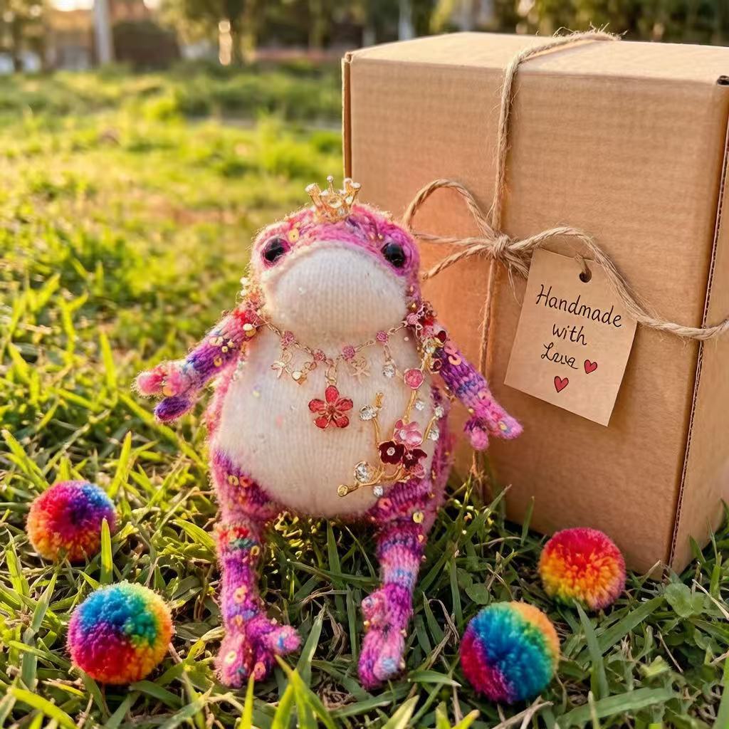 Blossom Golden Toad – Pink Bejeweled Edition | Floral Necklace & Flower Branch Manifestation Frog