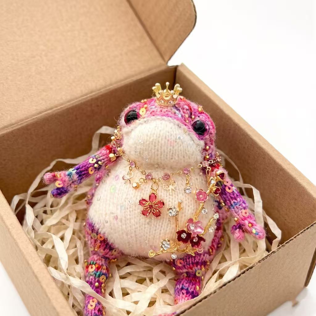 Blossom Golden Toad – Pink Bejeweled Edition | Floral Necklace & Flower Branch Manifestation Frog