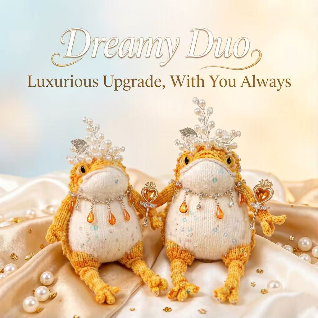 Royal Scepter Golden Toad – Pearl & Crystal Edition | Heart-Wielding Manifestation Frog with Pearl Tiara & Teardrop Necklace