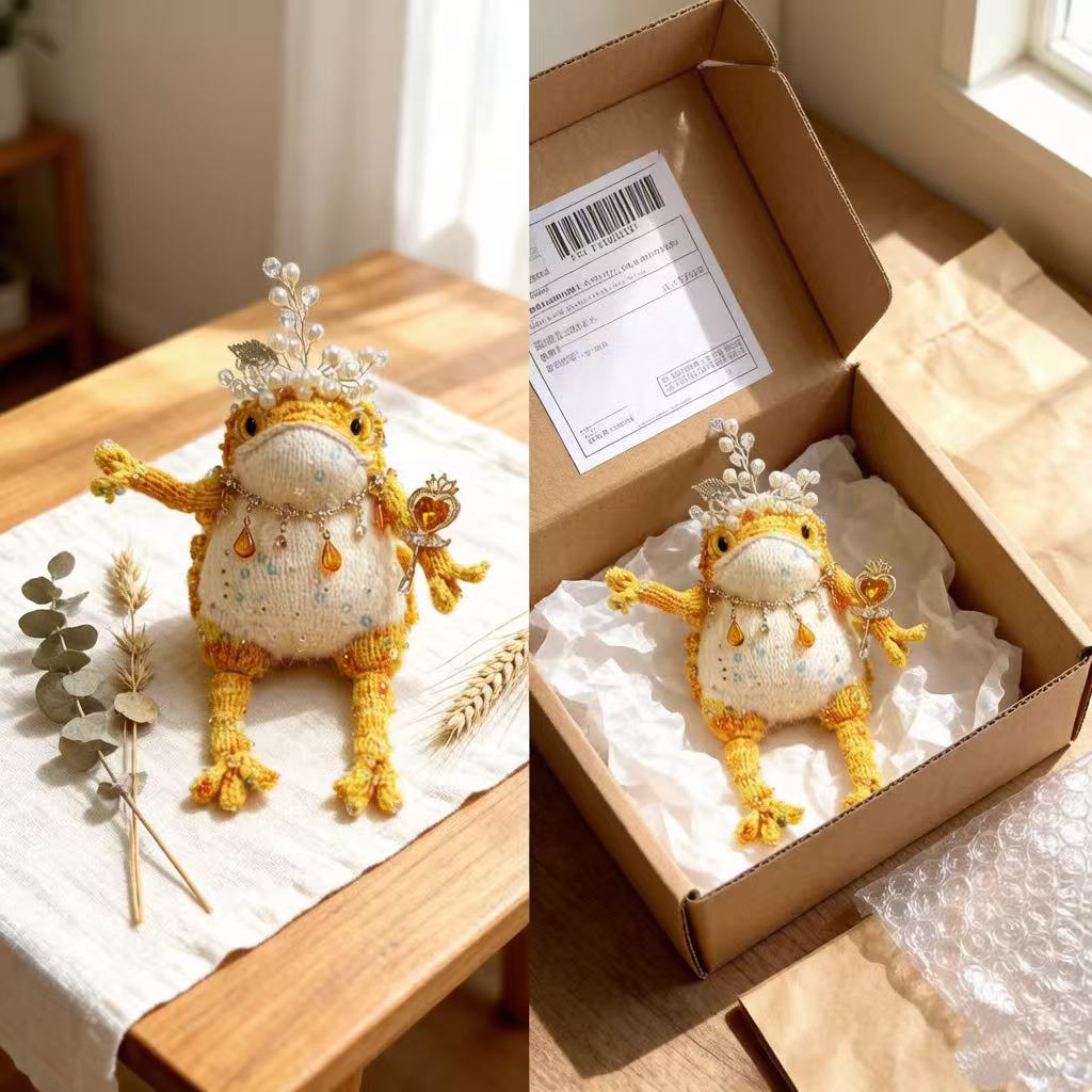 Royal Scepter Golden Toad – Pearl & Crystal Edition | Heart-Wielding Manifestation Frog with Pearl Tiara & Teardrop Necklace
