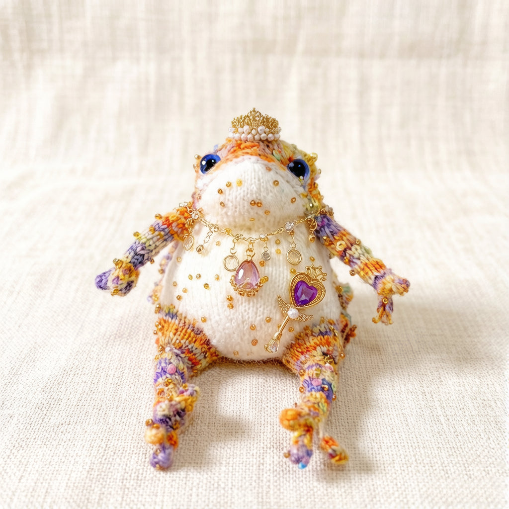 Crystal Key Princess Toad – Pearl & Diamond Crown Edition | Enchanted Jin Chan with Pink Teardrop & Purple Heart Key