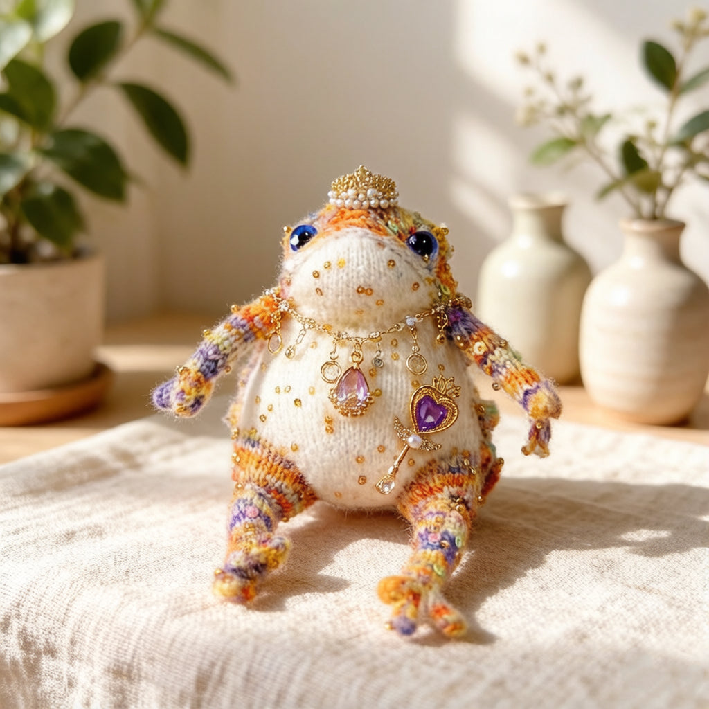 Crystal Key Princess Toad – Pearl & Diamond Crown Edition | Enchanted Jin Chan with Pink Teardrop & Purple Heart Key
