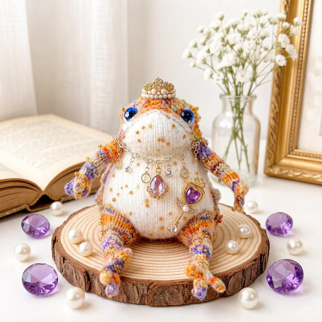 Crystal Key Princess Toad – Pearl & Diamond Crown Edition | Enchanted Jin Chan with Pink Teardrop & Purple Heart Key
