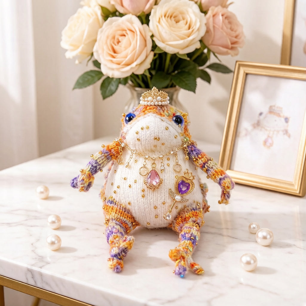 Crystal Key Princess Toad – Pearl & Diamond Crown Edition | Enchanted Jin Chan with Pink Teardrop & Purple Heart Key