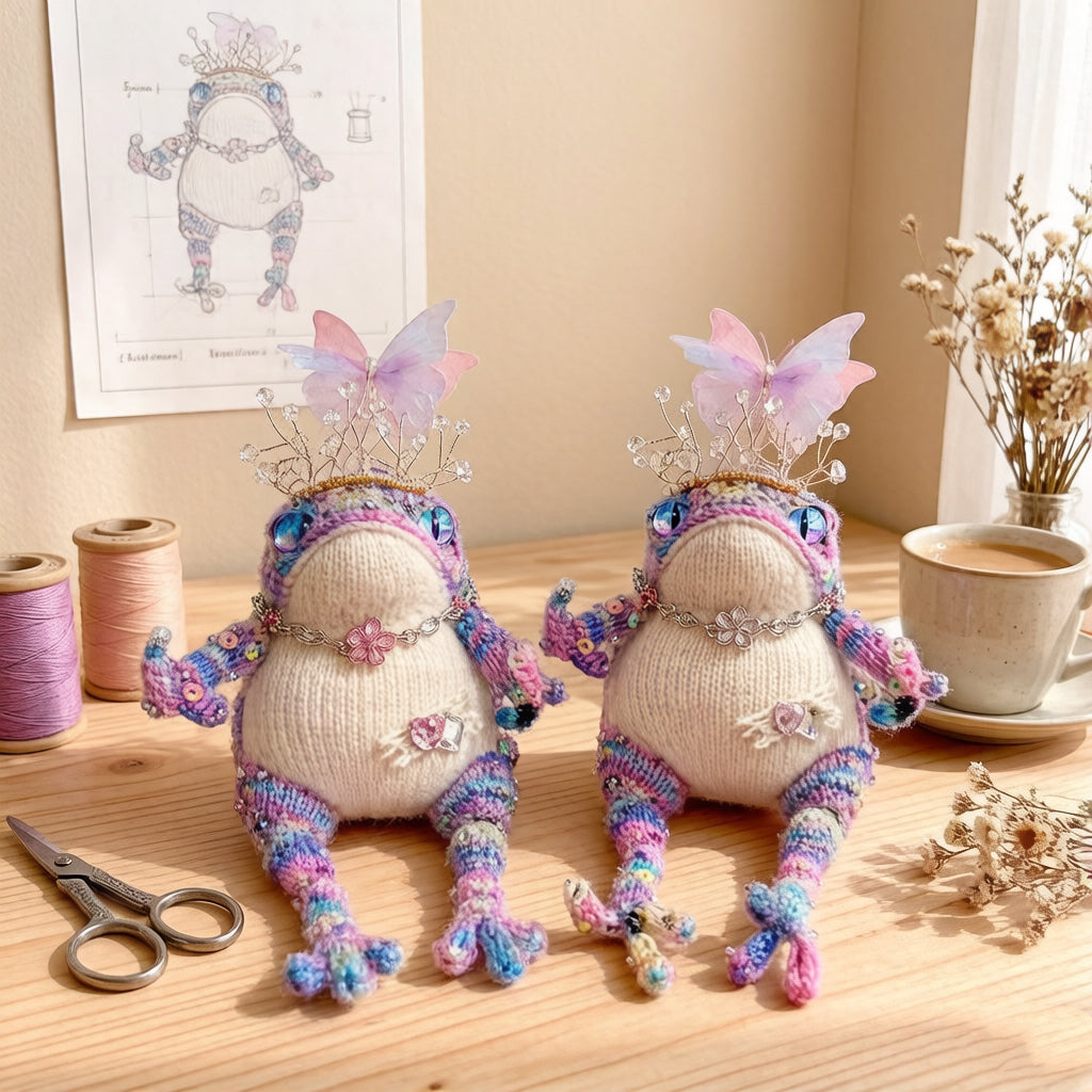 Purple Enchantress Golden Toad – Fairy Wing Crown Edition | Bejeweled Manifestation Frog with Iridescent Eyes & Sequined Body