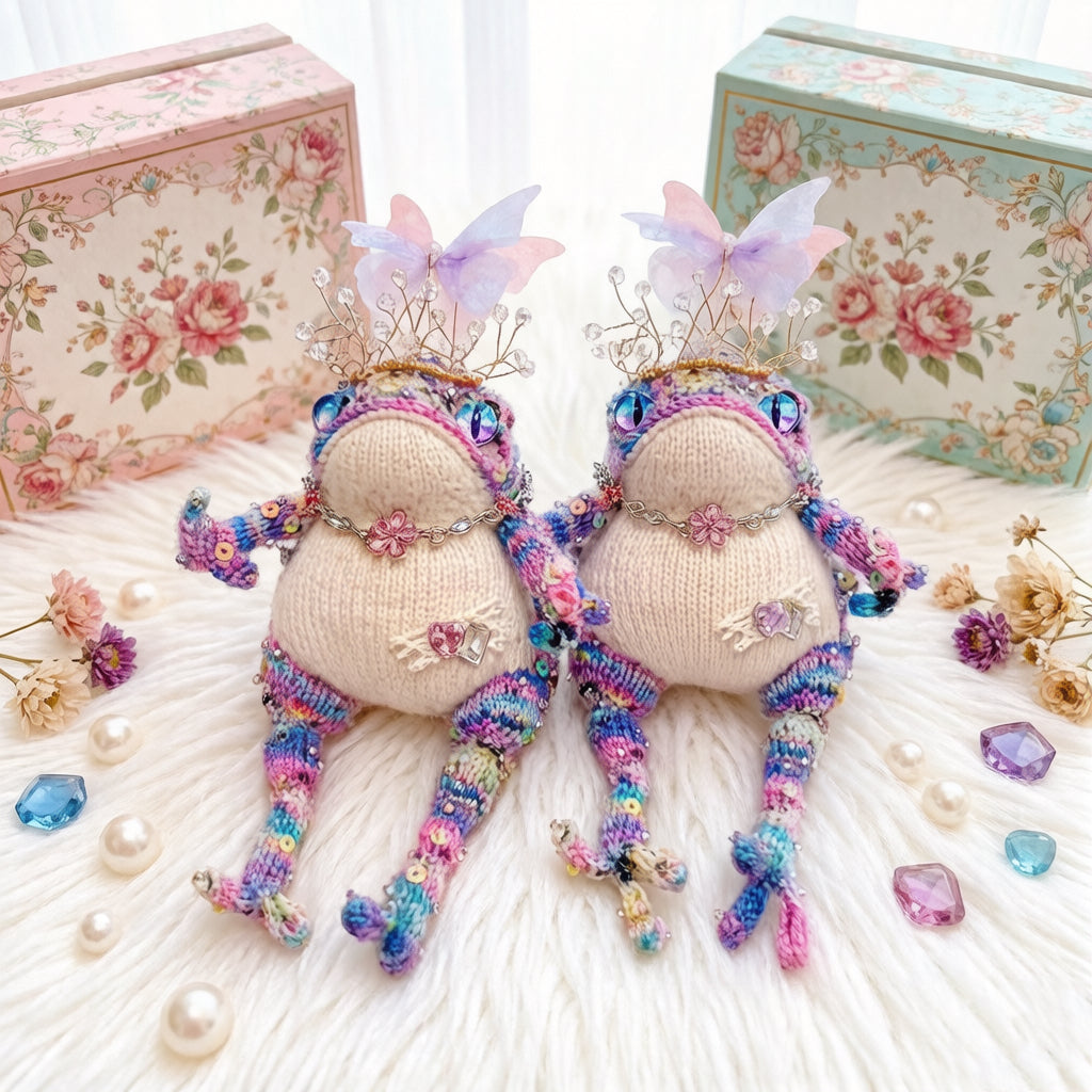 Purple Enchantress Golden Toad – Fairy Wing Crown Edition | Bejeweled Manifestation Frog with Iridescent Eyes & Sequined Body