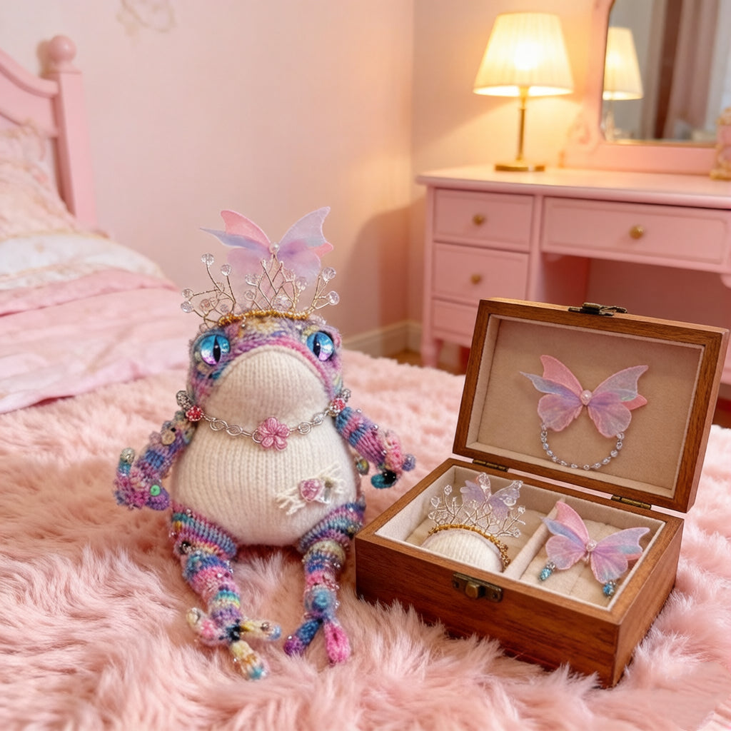 Purple Enchantress Golden Toad – Fairy Wing Crown Edition | Bejeweled Manifestation Frog with Iridescent Eyes & Sequined Body