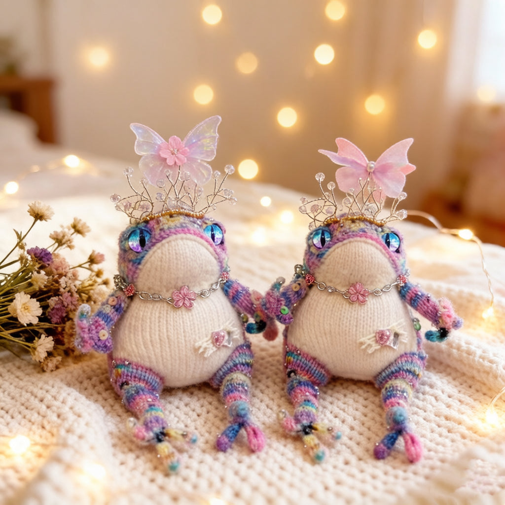 Purple Enchantress Golden Toad – Fairy Wing Crown Edition | Bejeweled Manifestation Frog with Iridescent Eyes & Sequined Body