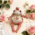Rosy Crown Toad – Bejeweled Princess Edition | Handmade Crochet TOAD with Butterfly Brooch, Crystal Crown & Pearl Necklace