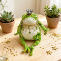 Forest King Toad – Crowned Knitted Figurine | Vintage Jewel Necklace & Baby Toad Companion