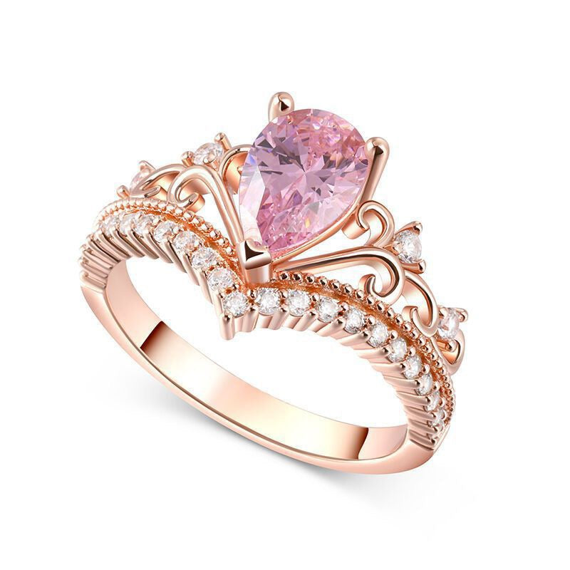 Rose Gold Mini Crown – Princess Toad’s Tiara | Oval Pink Zircon with Heart &amp; Round Stones (Can Be Worn as a Ring)