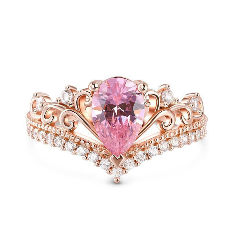 Rose Gold Mini Crown – Princess Toad’s Tiara | Oval Pink Zircon with Heart &amp; Round Stones (Can Be Worn as a Ring)