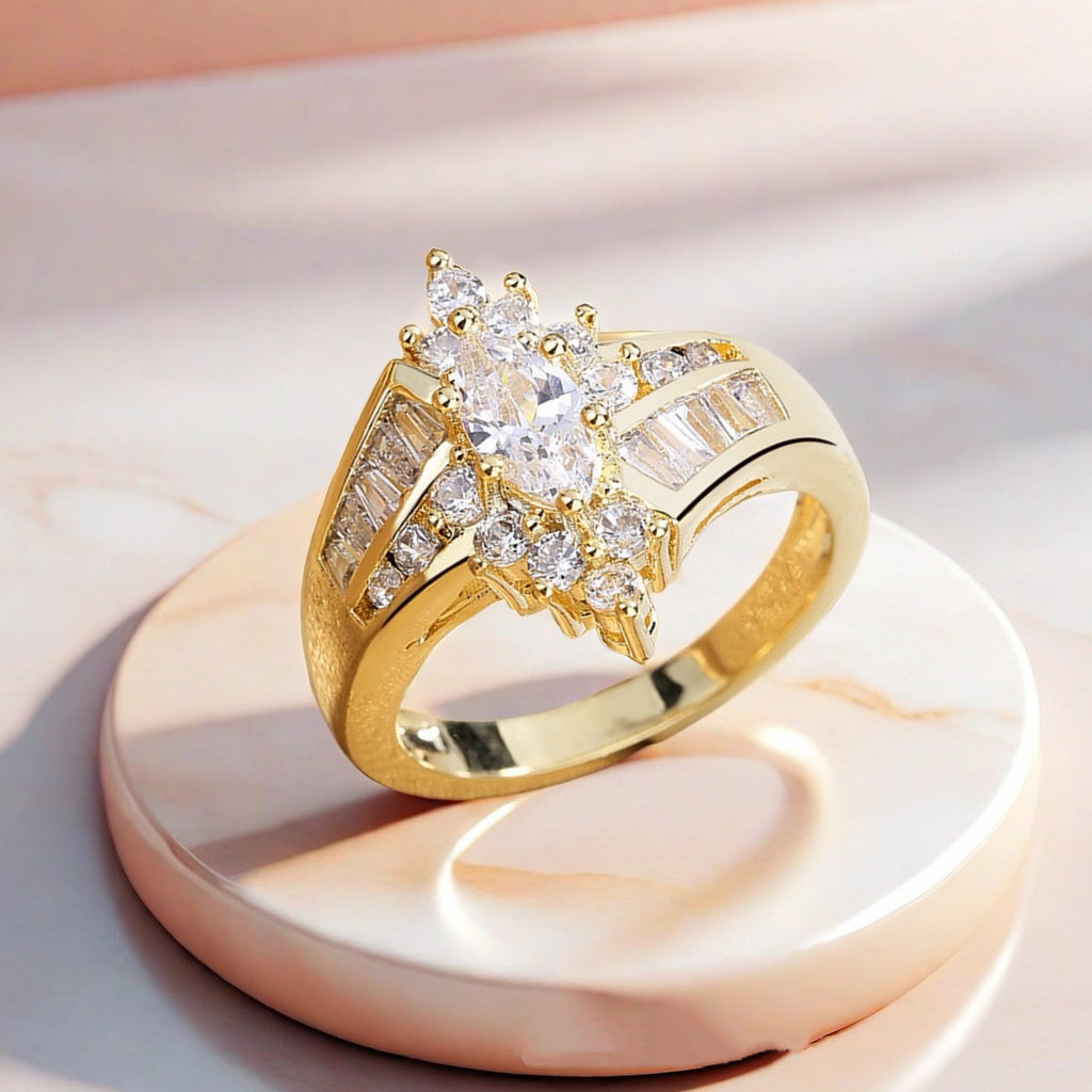 Floral Cluster Mini Crown – U-Shaped Gold Tiara for Toad | Marquise Center &amp; Multi-Cut Stones (Can Be Worn as a Ring)