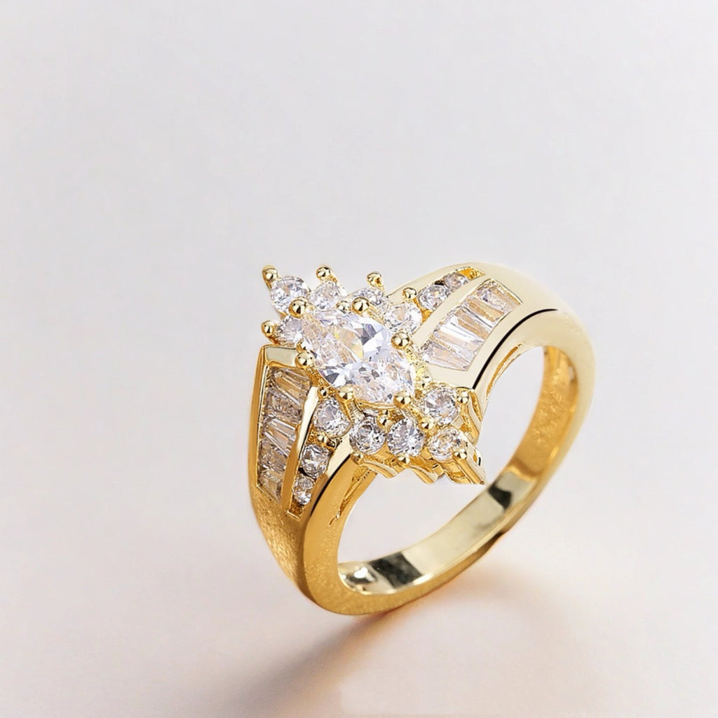 Floral Cluster Mini Crown – U-Shaped Gold Tiara for Toad | Marquise Center &amp; Multi-Cut Stones (Can Be Worn as a Ring)