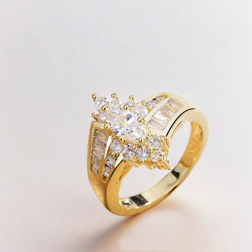 Floral Cluster Mini Crown – U-Shaped Gold Tiara for Toad | Marquise Center &amp; Multi-Cut Stones (Can Be Worn as a Ring)