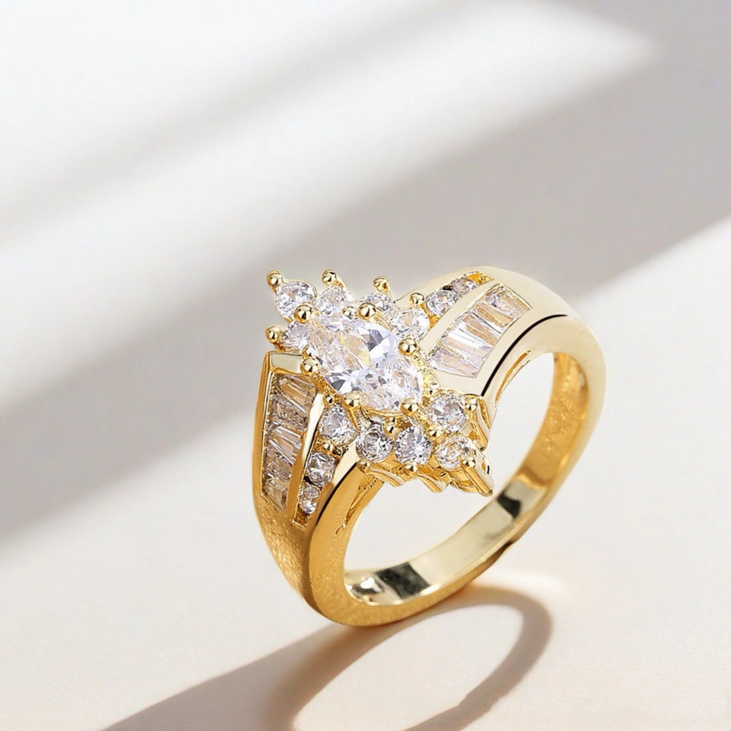 Floral Cluster Mini Crown – U-Shaped Gold Tiara for Toad | Marquise Center &amp; Multi-Cut Stones (Can Be Worn as a Ring)