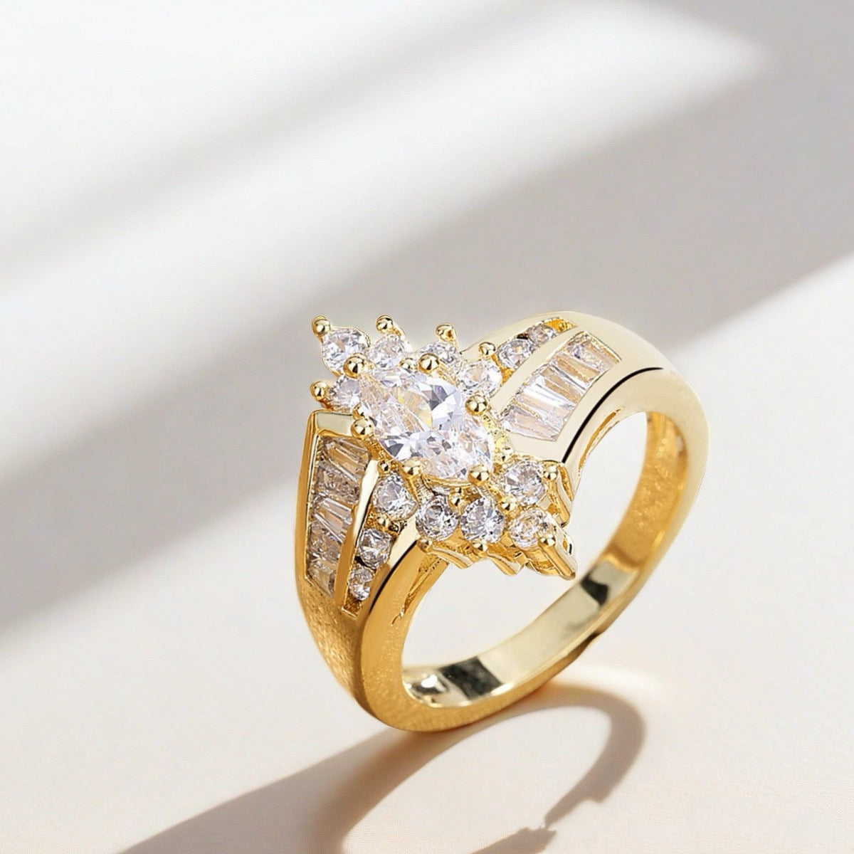 Floral Cluster Mini Crown – U-Shaped Gold Tiara for Toad | Marquise Center &amp; Multi-Cut Stones (Can Be Worn as a Ring)