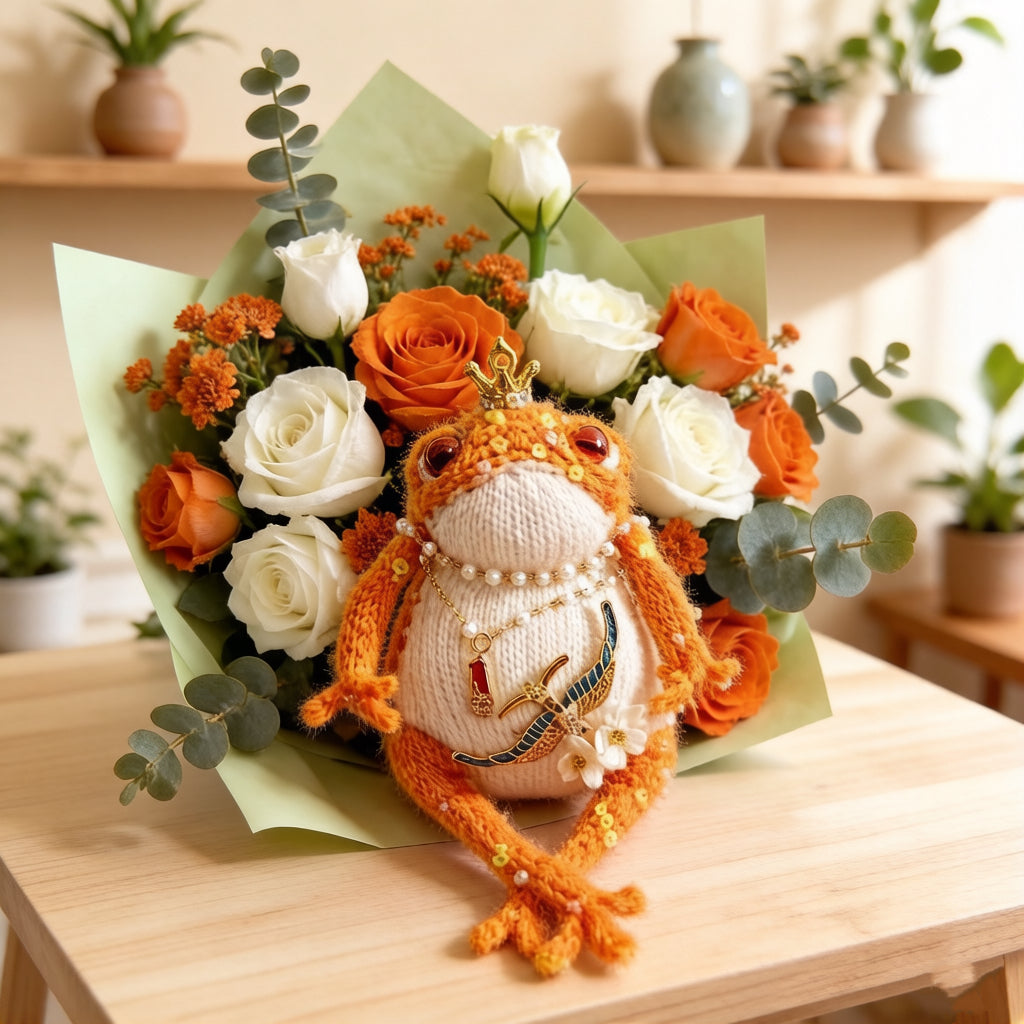 Golden Swallow Prosperity Toad – Bejeweled Crochet Hanging Ornament | Crystal &amp; Pearl Tassel, Mini Crown